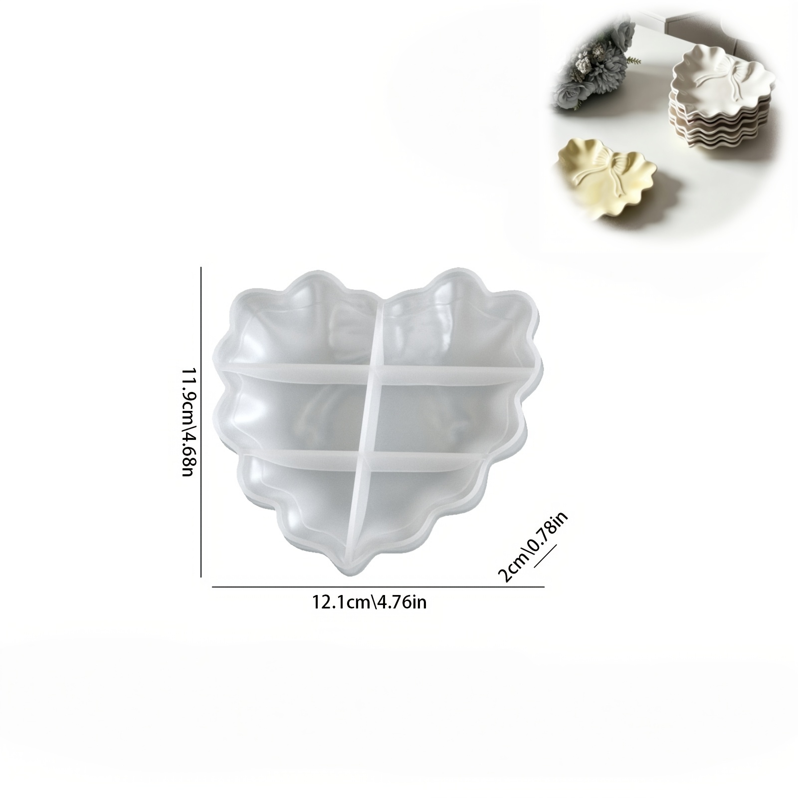 TEMU 1pc Diy Mold Suitable For Aromatherapy Plaster, Cement, Clay, Resin & Silicone Crafting - Lace Bow & Heart-shaped Tray/dish With Bow Accent,