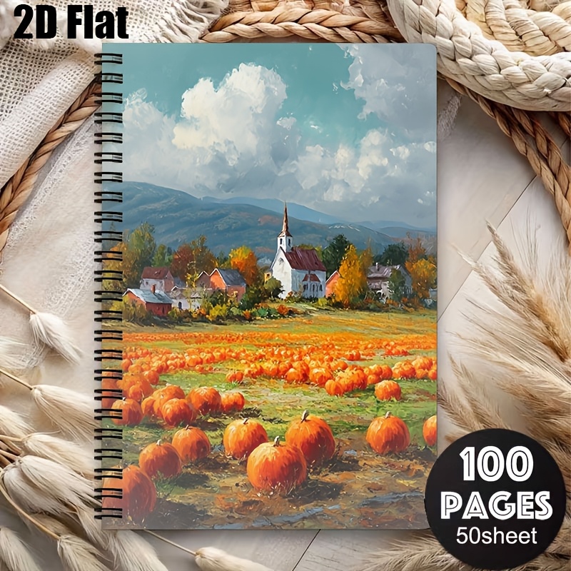 artikel foto 1   [2d] plat spiraalschrift, illustratie van herfstelijk pompoenveld landschap, a5 gelinieerd spiraalschrift, cadeau schrijfwaren voor lesnotities voor het   schooljaar, geschikt voor het   schooljaar, schriften voor studenten, benodigdheden voor studenten en kantoorgebruik - keuze