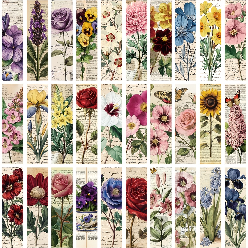 TEMU 30pcs Set Of Non-repeating Vintage Floral Bookmarks For Decorating Student Books, Page Markers, Gifts, And Decorative Bookmarks