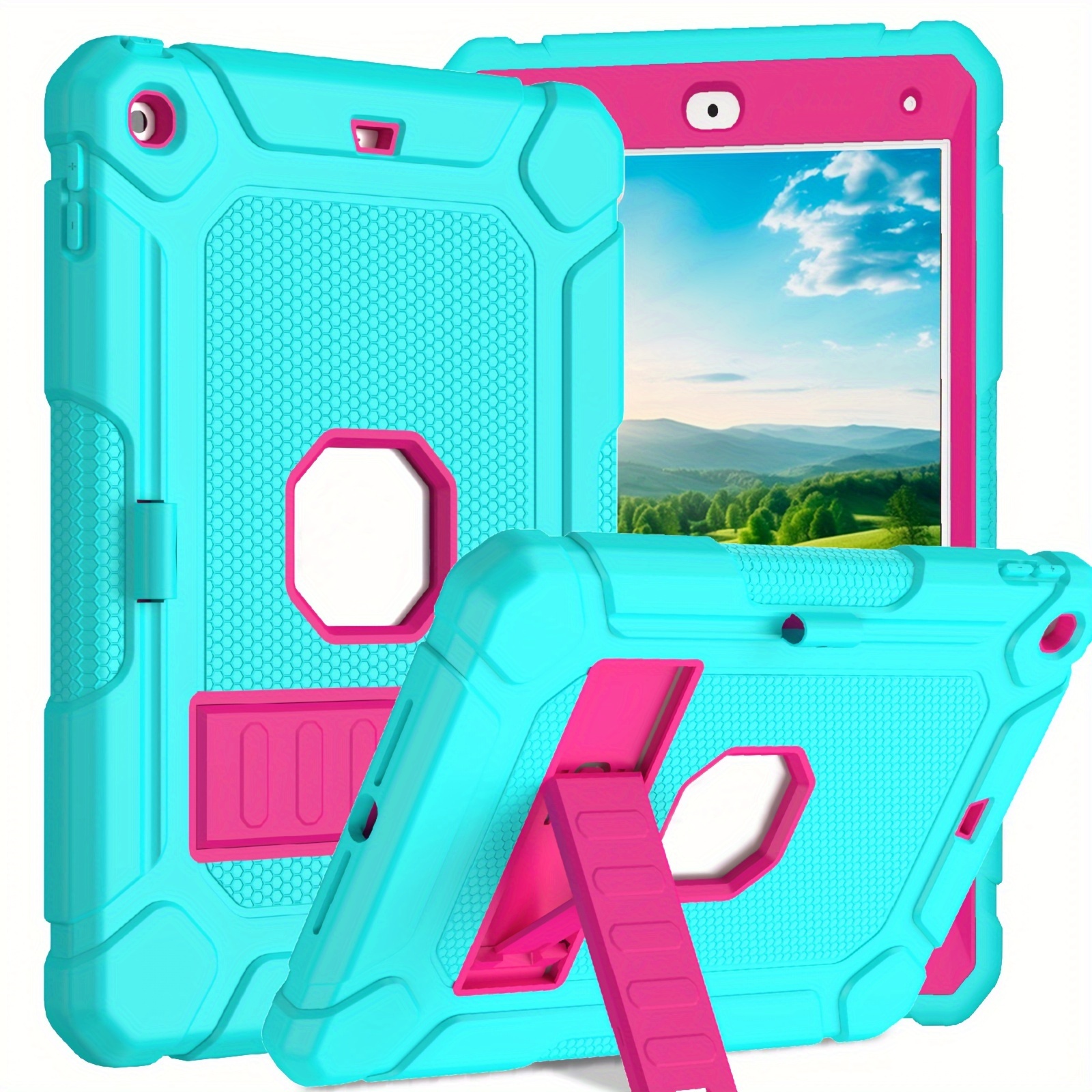 

Shockproof Silicone Case For Ipad 9th/8th/7th Gen (10.2") With Built-in Stand & Pencil Holder, Turquoise - Adjustable , Anti-slip Grip, -resistant Protection, Ventilation Holes For Cooling