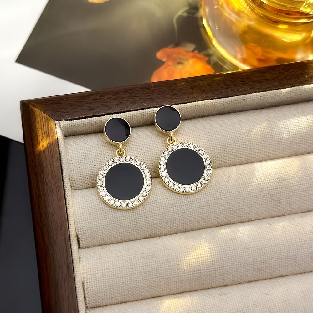 Light Luxury Shiny Round Stud Earrings With Rhinestones, Clip-on Design For Evening Parties , No Piercing Required