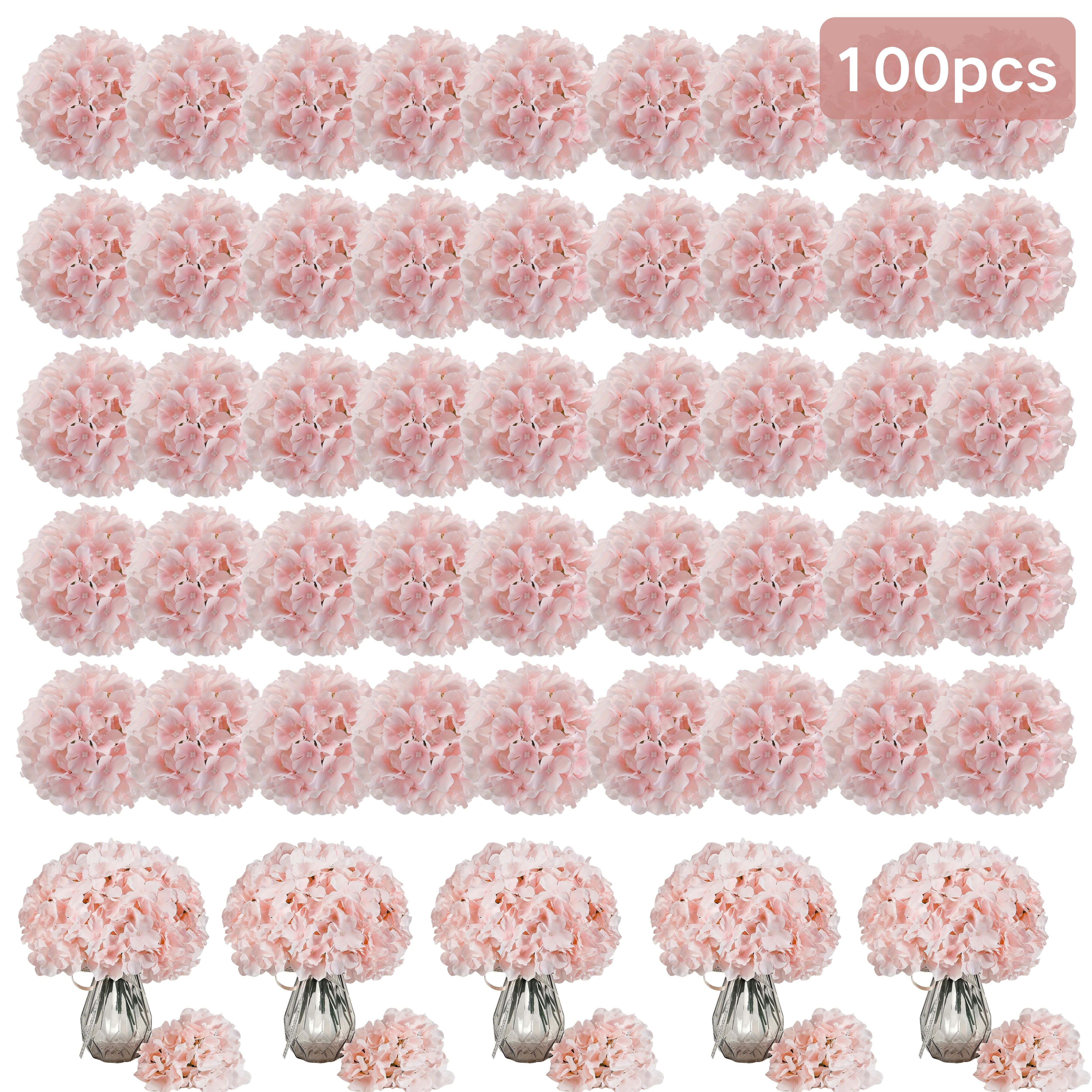 TEMU 100pcs Of Pink Hydrangea Heads (with Wire)