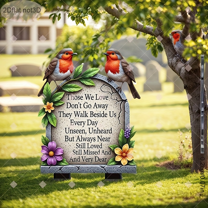 2d flat 1pc vintage sparrow memorial plaque acrylic garden sign weather resistant outdoor decoration ground mounting animal theme no power required suitable for family remembrance cemetery decorations commemorative ornaments