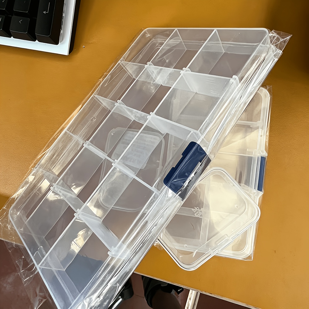 TEMU 3-pack Clear Storage Boxes And 1 Free With Removable Dividers - 15-grid Organizer Containers For Jewelry, Beads, Crafts & Small Parts, Secure