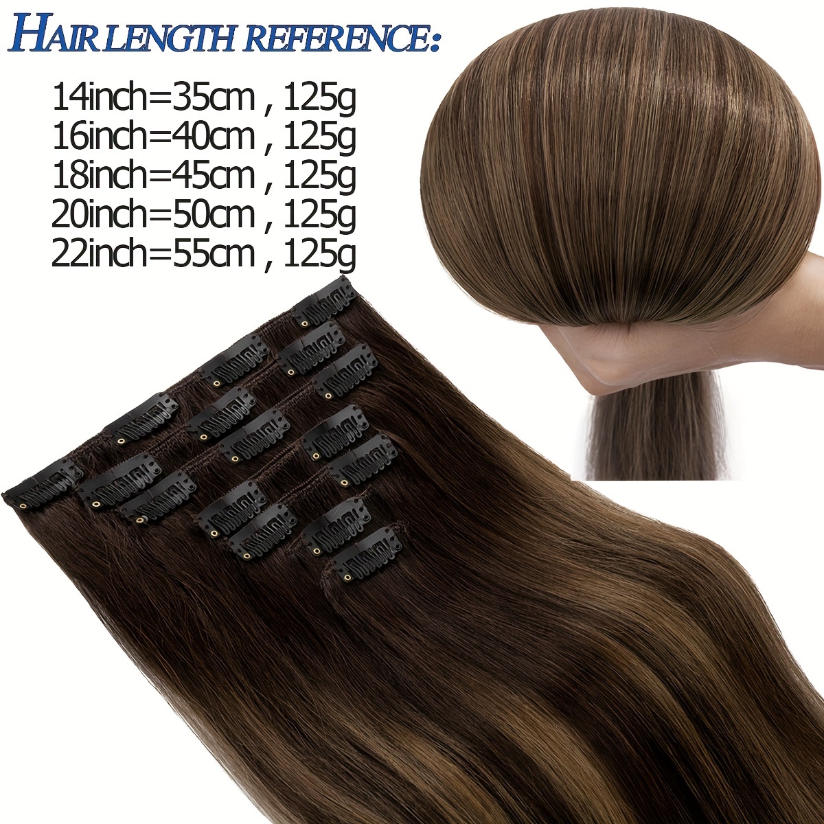 luxurious 7pcs clip in hair extensions set soft silky straight remy human hair in brown black 125g each 16 clips per pack 14 22 lengths