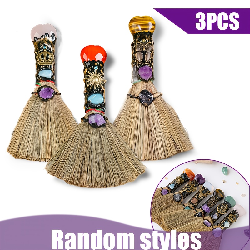 TEMU 3pcs Crystal Broom, Halloween Witchcraft Style Decoration, Home Decoration Ornaments, Holiday Birthday Gifts, Crystal Crafts, Handmade Additions