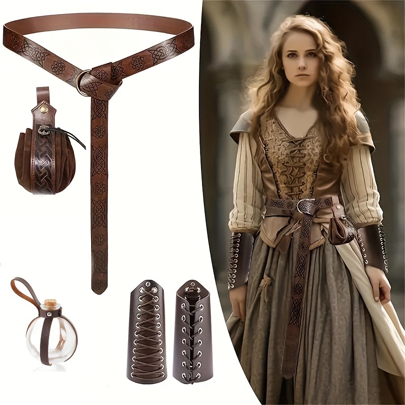 

5pcs Halloween Costume Accessories Medieval Renaissance Knight Belts Vintage Cosplay Props Leather Waist Belt For Women
