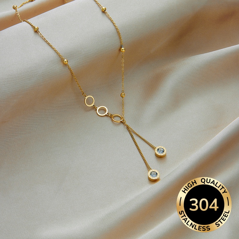 TEMU Collier , tendance et rétro en acier inoxydable doré avec pendentif décoratif circulaire et chiffres romains, style , élégant, de luxe léger, et