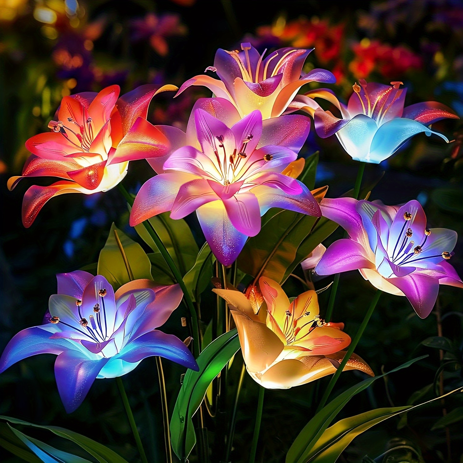 

4 Pack Solar Lights Outdoor With Lily Solar Flowers, Solar Lights For Outside Garden Decor, Outdoor Solar Lights For Yard Patio, Solar Pathway Lights Outdoor Decor