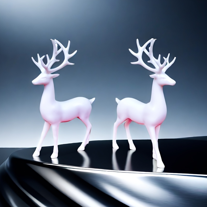 

2pcs White Plastic Reindeer & Elk Set - Holiday Decor For Christmas, Hanukkah, Thanksgiving & More - Tabletop & Home, Classic, Ornaments, Kitchen Decoration, Use