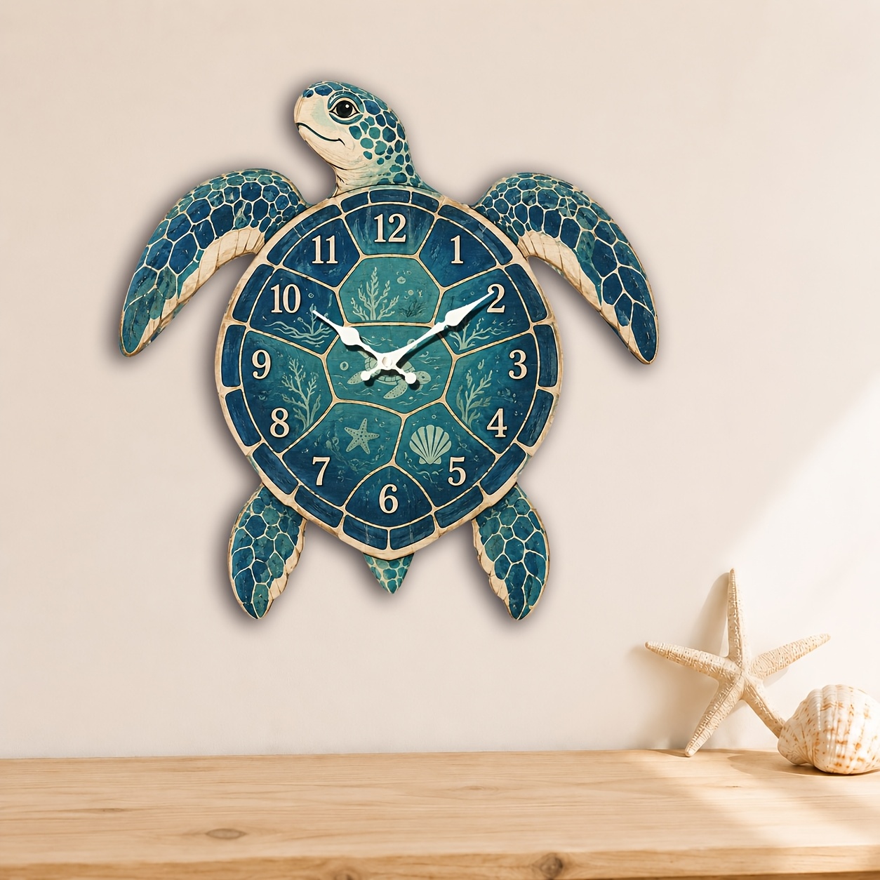 TEMU 1pc Sea Turtle Shaped Clock, Retro Ocean Animal Pattern Clock, Beach Style Living Room Bedroom Wall Decor Silent Quartz Clock