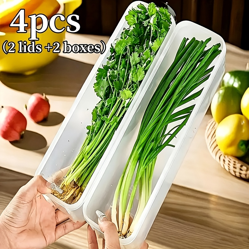 TEMU 4pcs Food-grade Plastic Storage Containers With Lids (2pcs Lids And 2pcs Containers) - Stackable Storage Boxes For Green Onions, , Ginger,