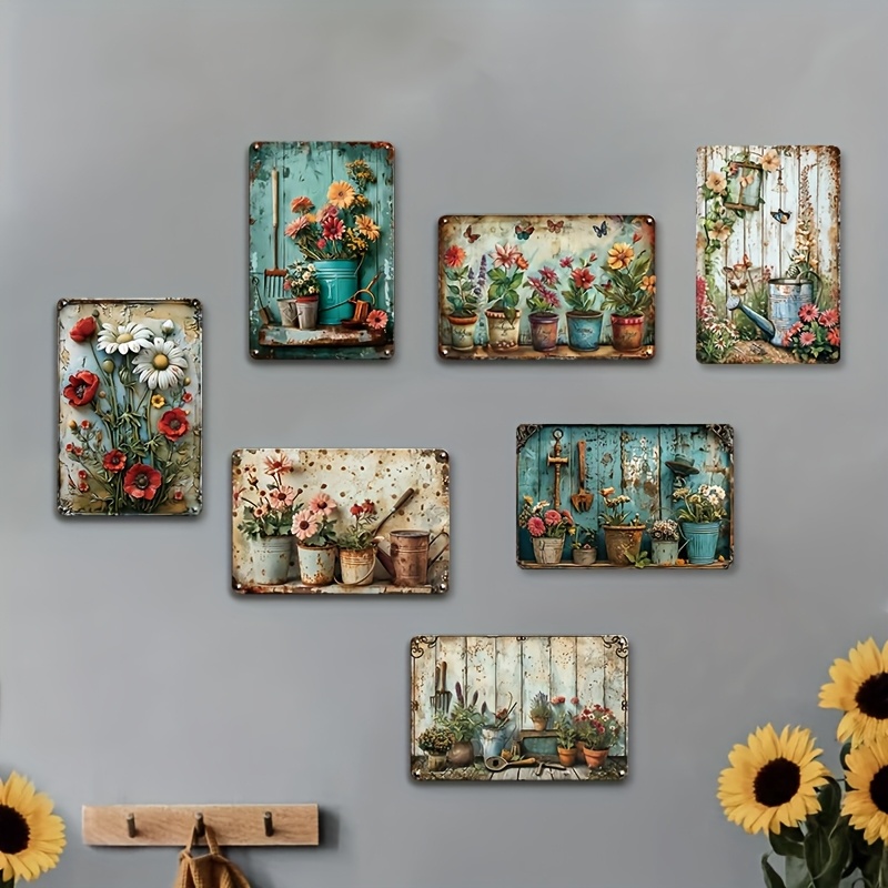 7-teiliges garten-metallschild, vintage gartengeräte-schild, blechschild für wanddekoration, wandschmuck für zuhause, garten, gewächshaus, wohnzimmer, schlafzimmer, hof, hinterhof, terrasse, außendekor 8x12 zoll