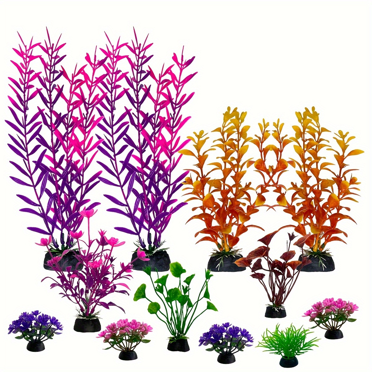 Image of 12pcs Vibrant Artificial Aquarium Plants Set - Durable Pe Material, Fish Tanks