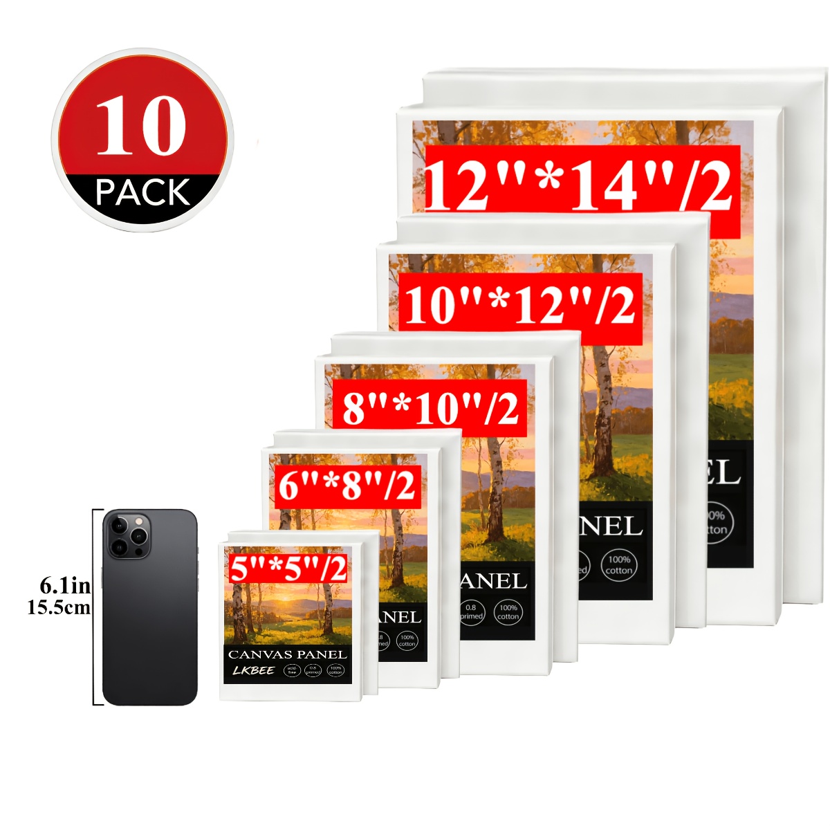 TEMU 5/8/10/15/20pcs Large Square Stretched Canvas Board Set, In 16×16, 12×10, 12×12 Multiple Sizes. Perfect For Acrylic Pouring, Wet Painting, Oil