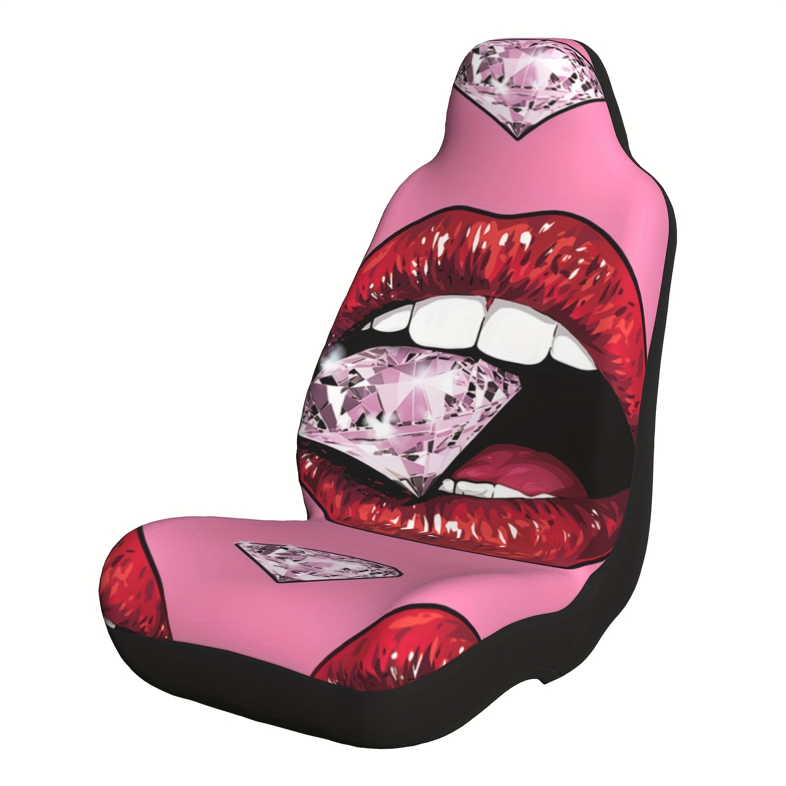 TEMU 1pc Lips Print Style Car Front Seat Ice Silky Fiber Fabric Seat Cover