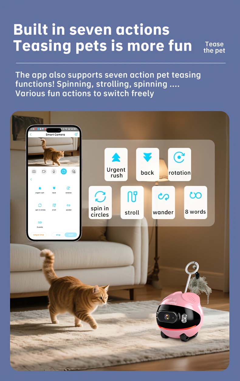 STJIATU Pet Camera - Mobile Monitoring for Elderly and Children, Wireless WiFi 2.4G Smart Voice Robot, Pet Entertainment, Mobile Remote Viewing Device with Built-in 64GB Memory Card, Cloud Storage Support, Feather Artificial Breeding
