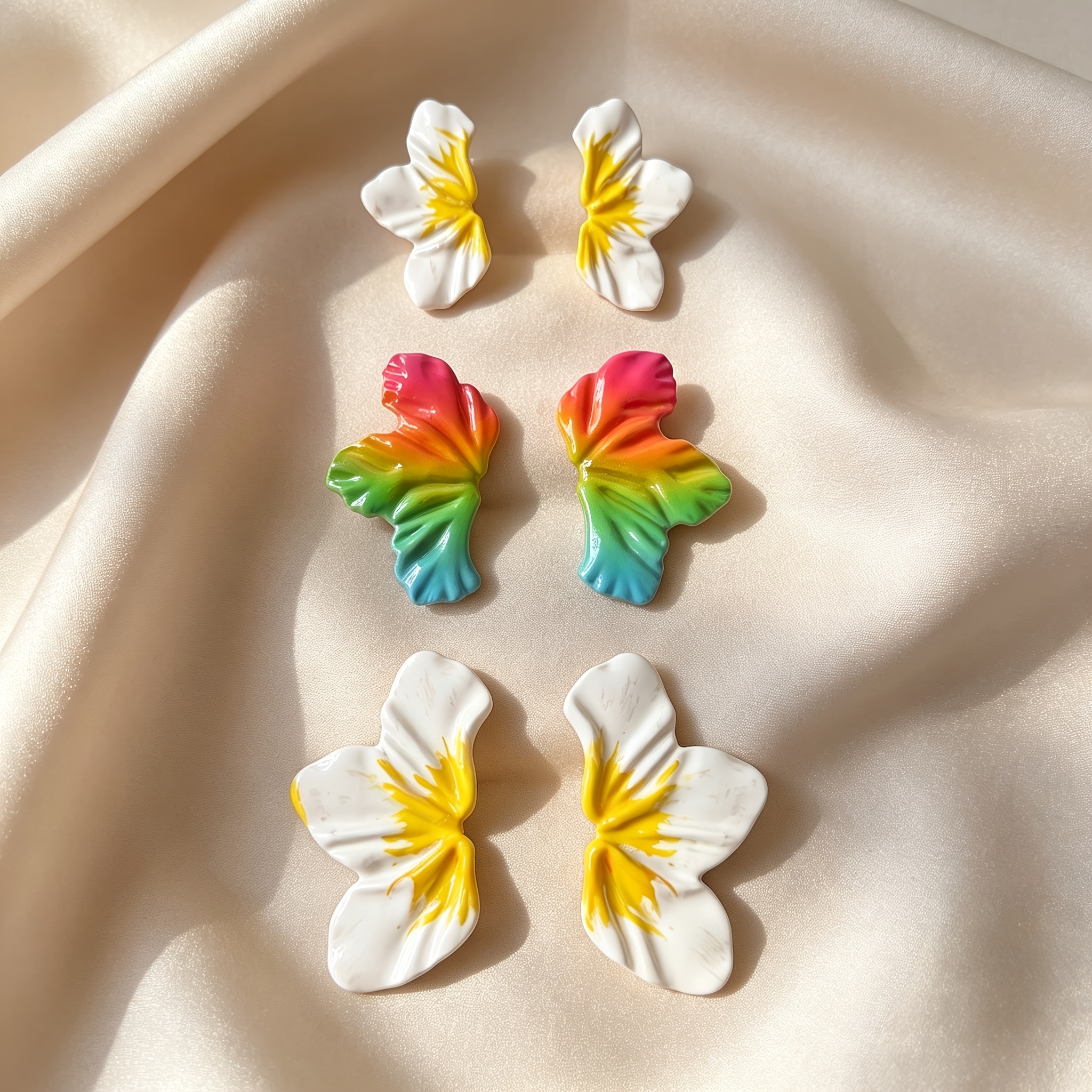 3 Pairs Rainbow Gradient Butterfly Petal Earring Set
