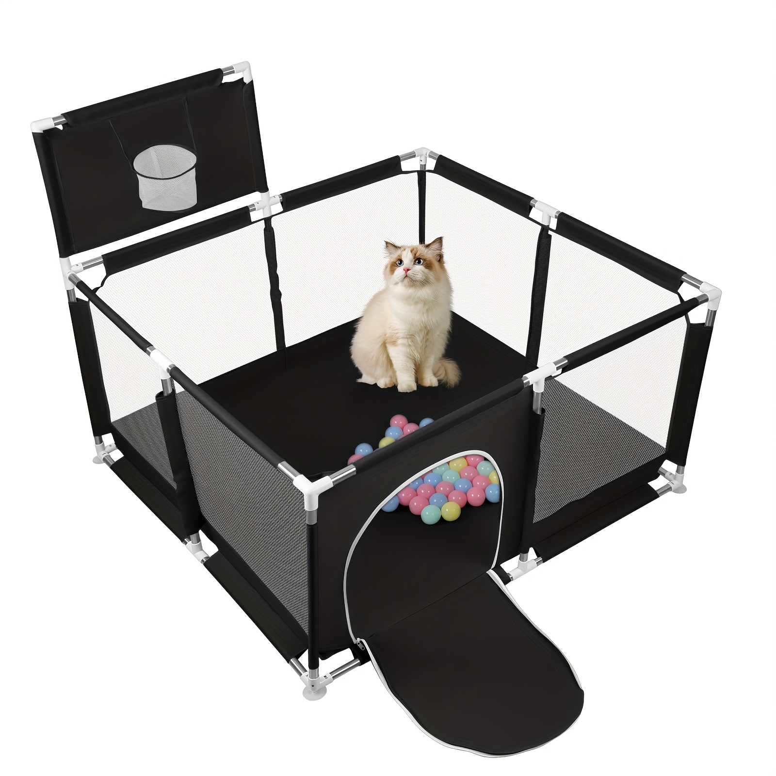 TEMU Pet Fence, Pet Playpen, Safety Fence, Cat And Dog Fence, With 50 Ocean Balls, 126x126x66cm, Black