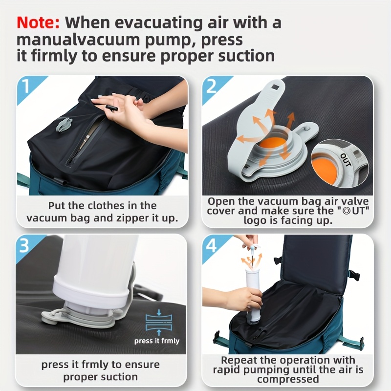 Maleta de viaje con mochila de compresión al vacío mejorada y bomba de aire, bolso de viaje de gran capacidad aprobado para avión 40x25x20 cm, mochila multifuncional de doble hombro, incluye funda de compresión al vacío con bomba, herramienta de almacenamiento que ahorra 50% de espacio, juego de bolsas de vacío con capacidad expandida, ideal para viajes familiares