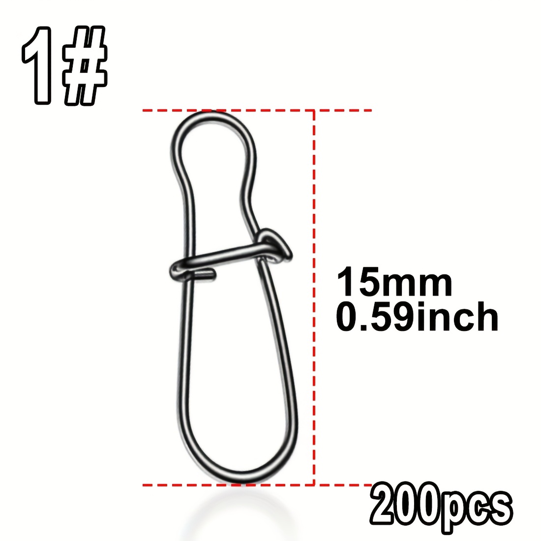 200pcs Stainless Steel Hook Lock Snap Swivel Solid Rings Safety Snaps Fishing Hook Connector