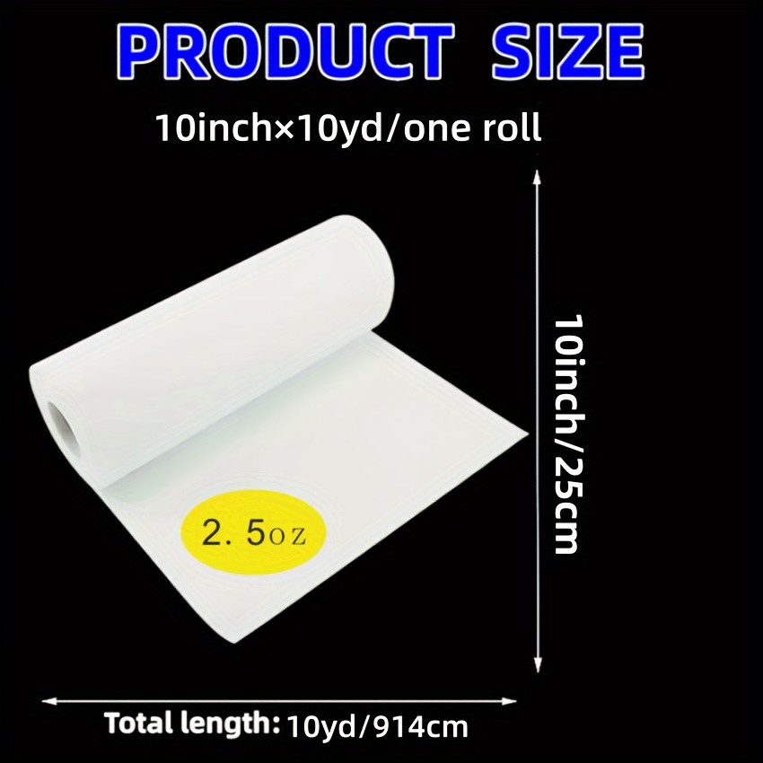 1 Roll Of Tear-away Machine Embroidery Backing - Medium Weight 2.5oz, 10 Inch × 10 Yard Roll, 12 Inch × 10 Yard Roll, Cut To Variable Sizes - For Machine Embroidery And Hand Sewing