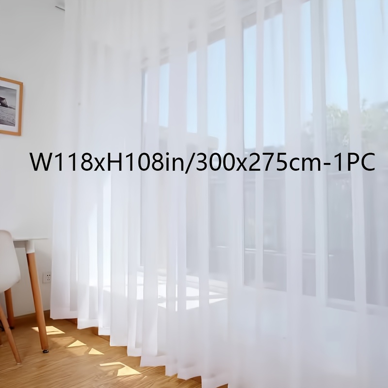 TEMU 1pc Extra Large Size Ultra-wide Luxury Romantic White 100% Polyester Sheer Tulle Curtains For Living Room Bedroom Door Window Multifunctional