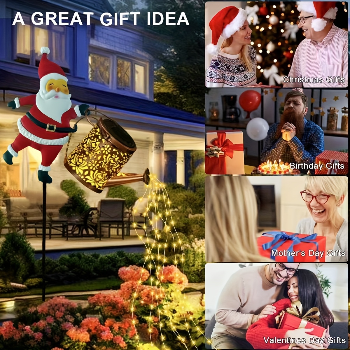 Kerstverlichting voor buiten op zonne-energie met Kerstman & Lantaarns - Tuindecoratie op zonne-energie, Warm Wit & Kleurrijke Verlichting, Batterijloze Werking, Kerstversiering, Kerstversiering Buiten, Kerstverlichting