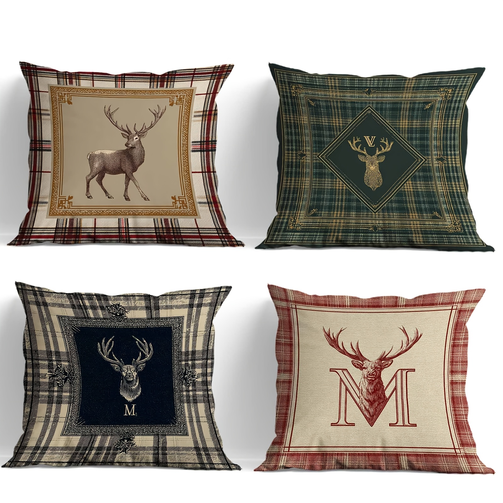 TEMU Questo set di quattro federe a quadri un elegante design con , che esalta uno stile britannico. Realizzate in tessuto di peluche corto, lavabili