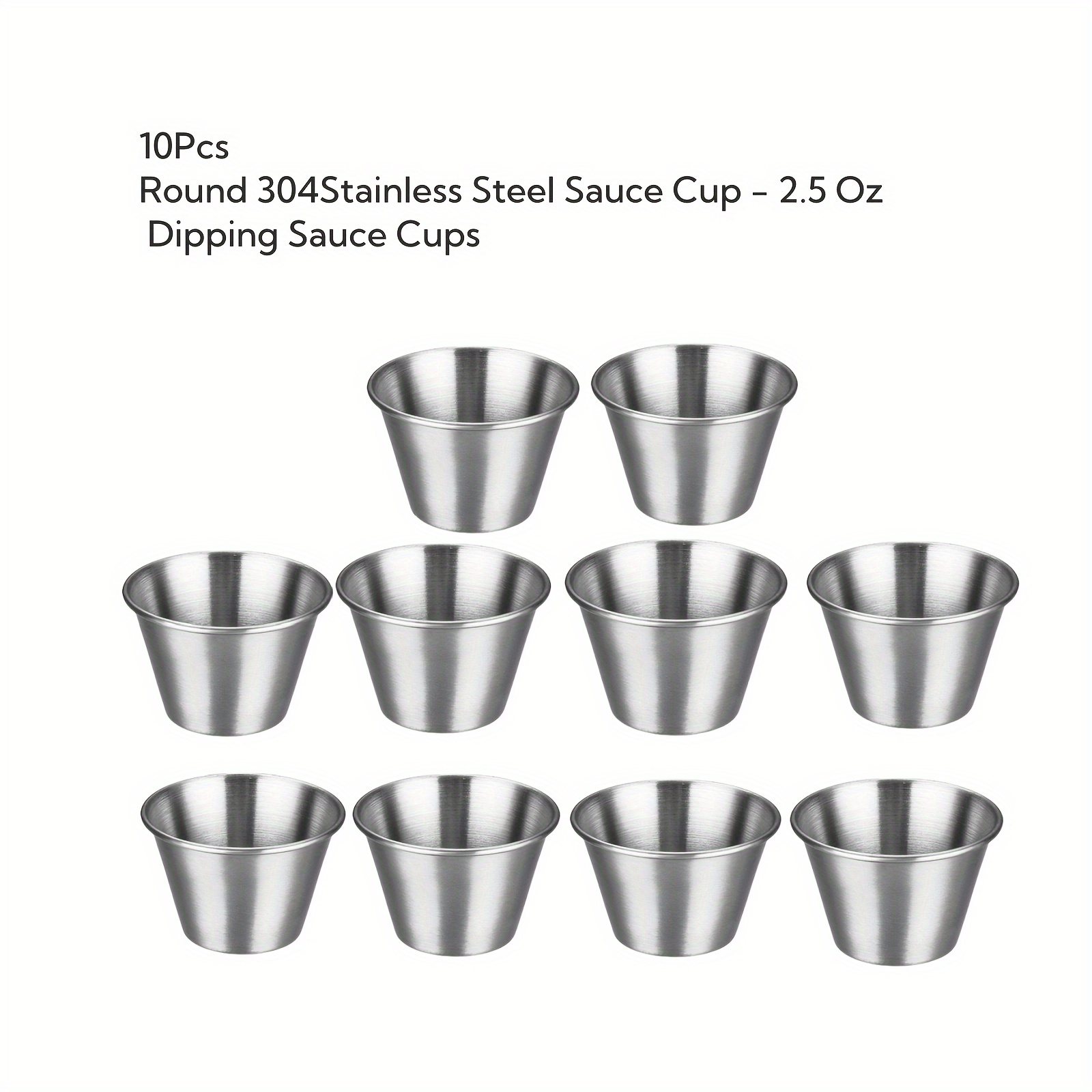 Image of 10pcs Set Of 304 Stainless Steel Sauce Cups, Ketchup Cups 2.5oz (. 80ml), Dipping Sauce Cups 1.5oz (. 50ml); Suitable For Restaurant And Home Use