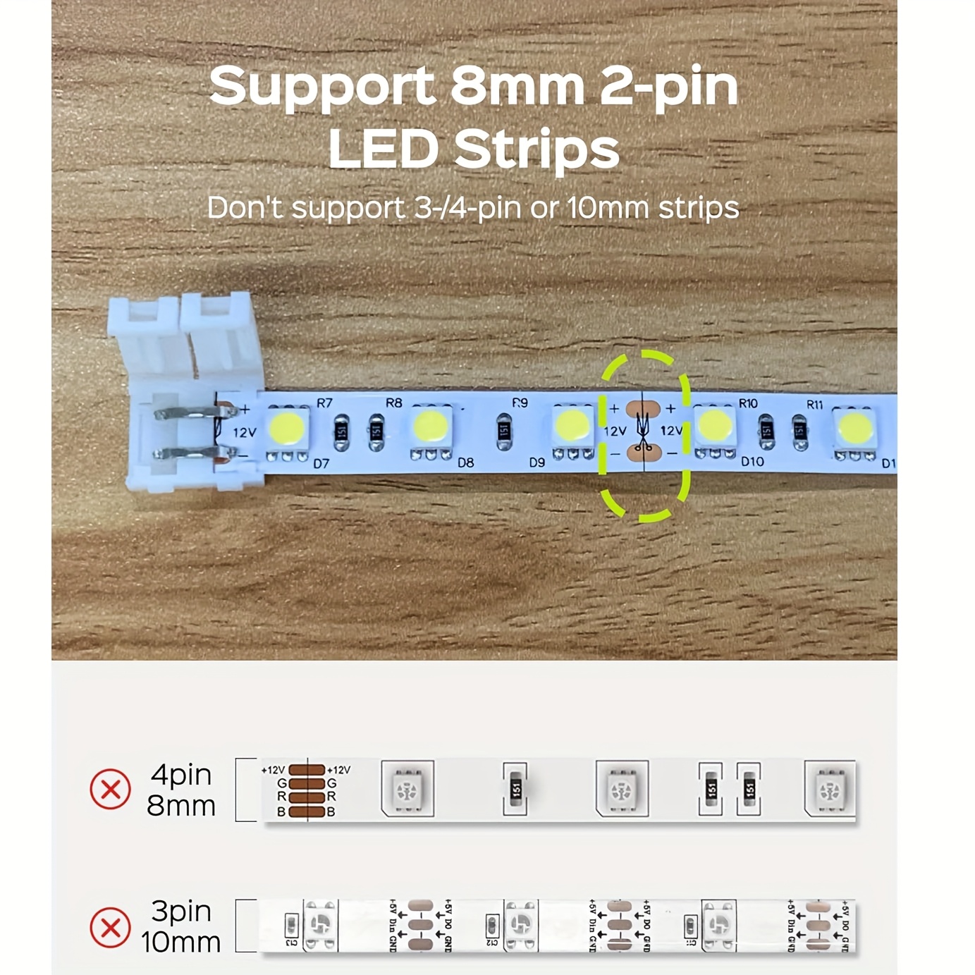 Novstuf LED-Streifen Verbinder – Lötfreie Steckverbinder Für 8mm (3528) LED-Streifen, 2-polig, 10er Pack