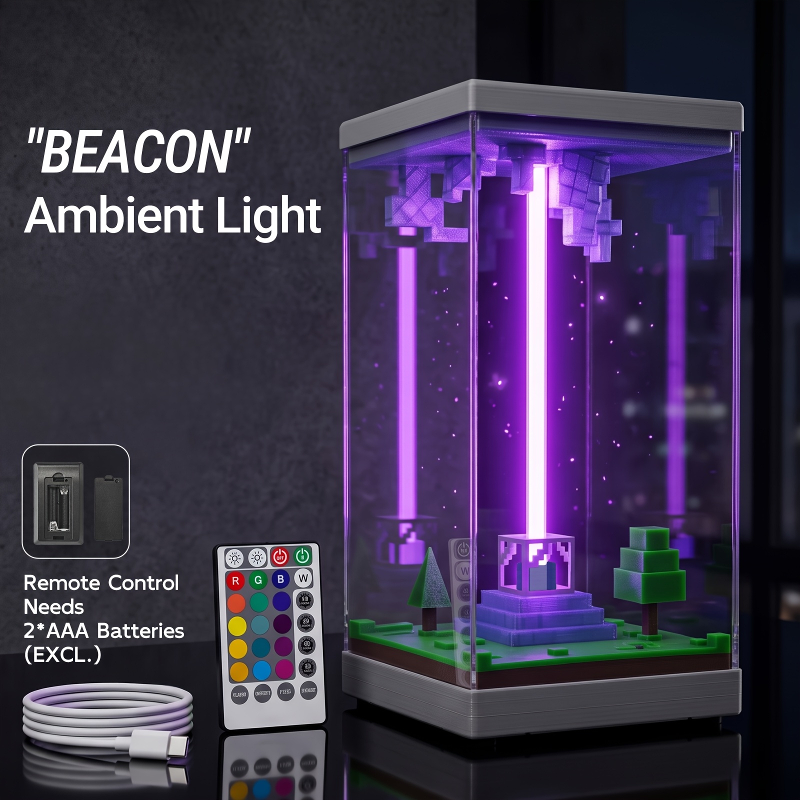 TEMU Veilleuse LED pièce, 16 RVB changeants, intensité réglable, minuterie, alimentation par USB, lampe télécommandée avec batterie intégrée 500 mAh