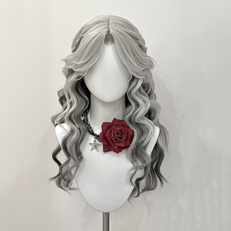 Universal Wig, Fashion Gray-black Gradient Middle Part Long Curly Style, Suitable For Daily Party Halloween Festival Christmas Party Activities Universal Wig