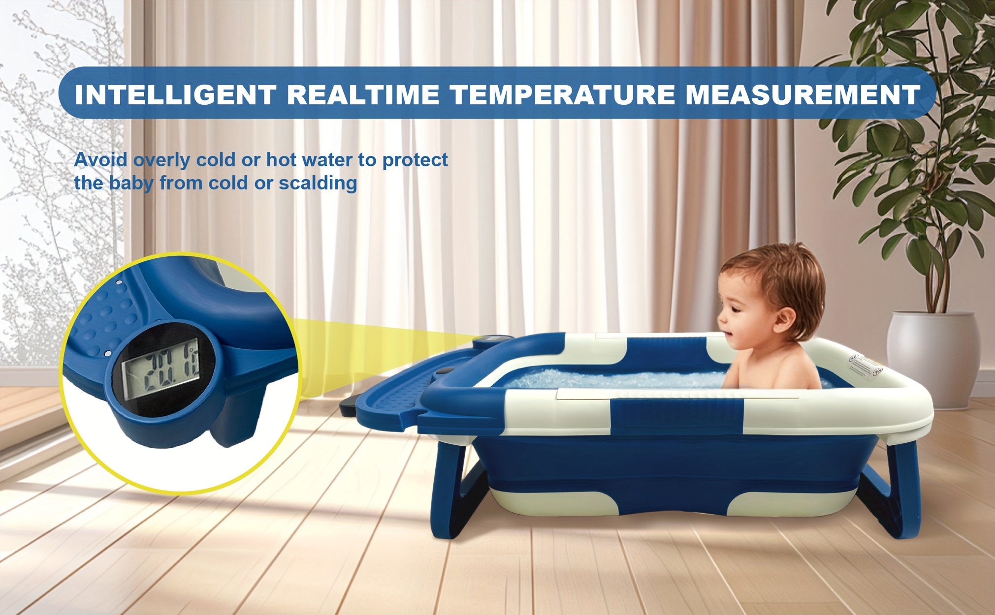 Collapsible Baby Bathtub for Newborn,Portable Travel Bathtub with Drain Hole