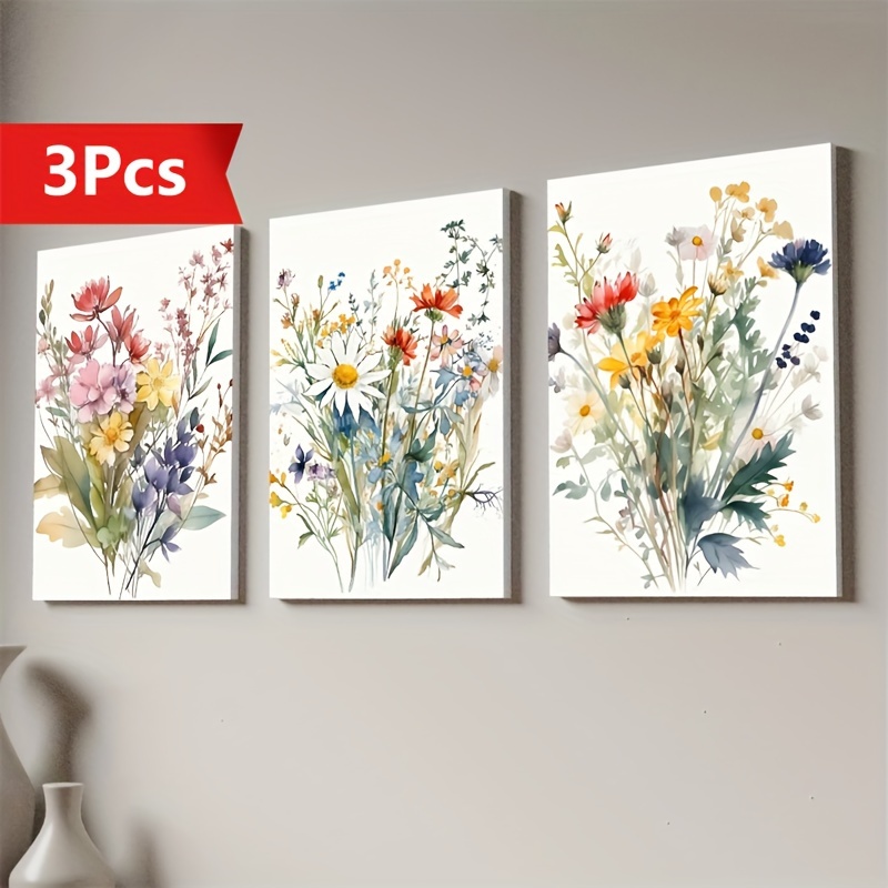 

3pcs/set Canvas Painting, Wildflower Wall Bundle Flower , Thickened Home Decor , Bedroom And Living Room