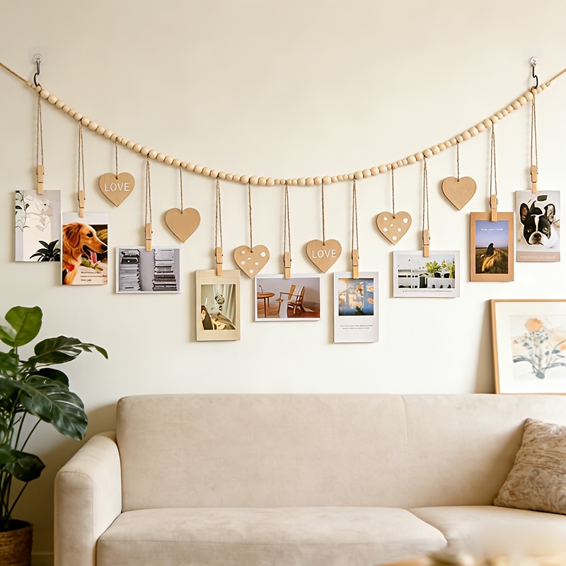 1/2pcs Support de rangement photo en perles de bois en forme de cœur de couleur primaire pour l'organisation et le stockage. Comprend un design en forme de cœur - Convient pour la décoration intérieure, la décoration de chambre, la décoration de mariage, cadeau idéal pour la Saint-Valentin, les fêtes d'anniversaire