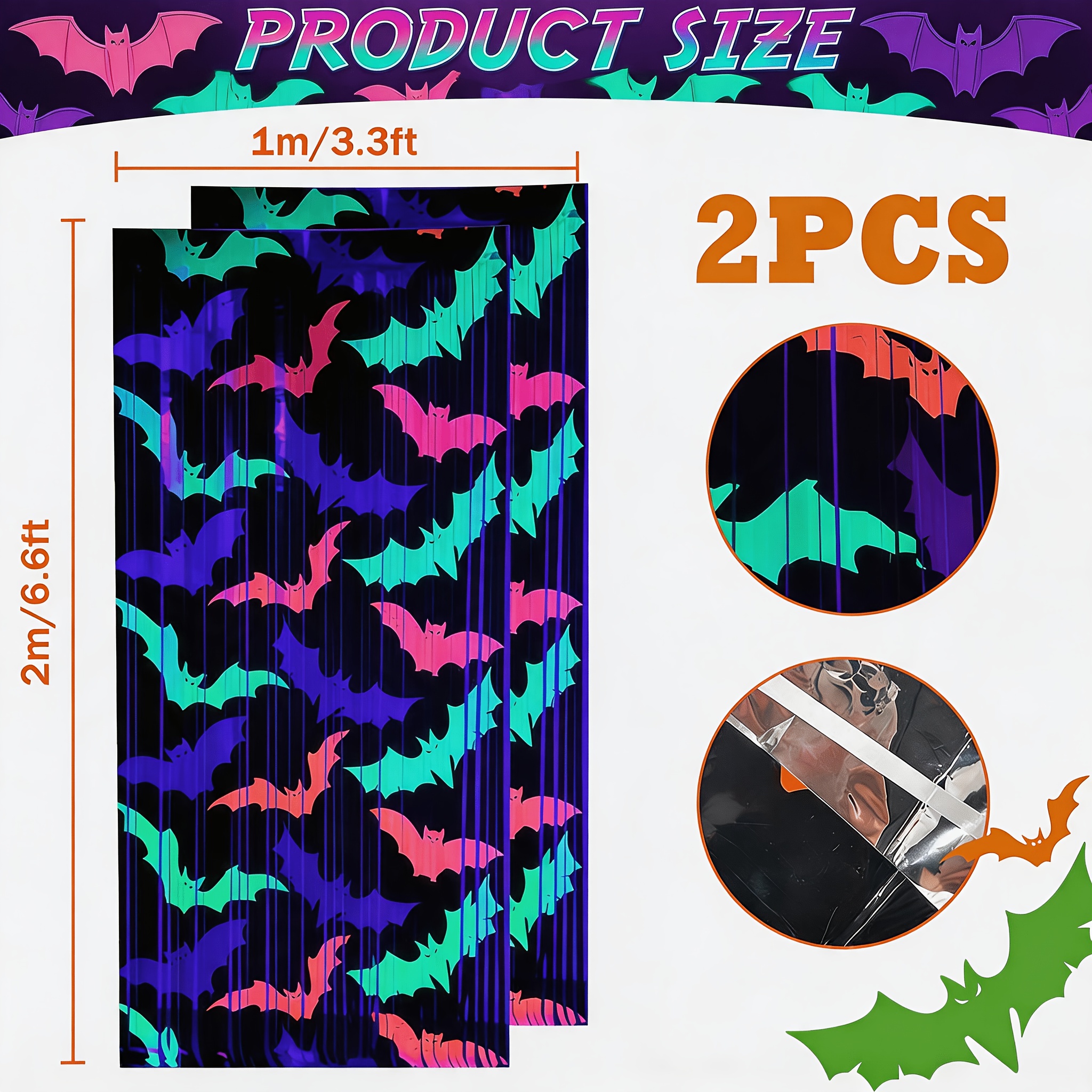 TEMU 2pcs Chapeaux de Chat Chauve-Souris Luminescents à l'Arrière-Plan avec Franges en Métal, Accessoires de Cabine Photo, Motif Multicolore de Chat