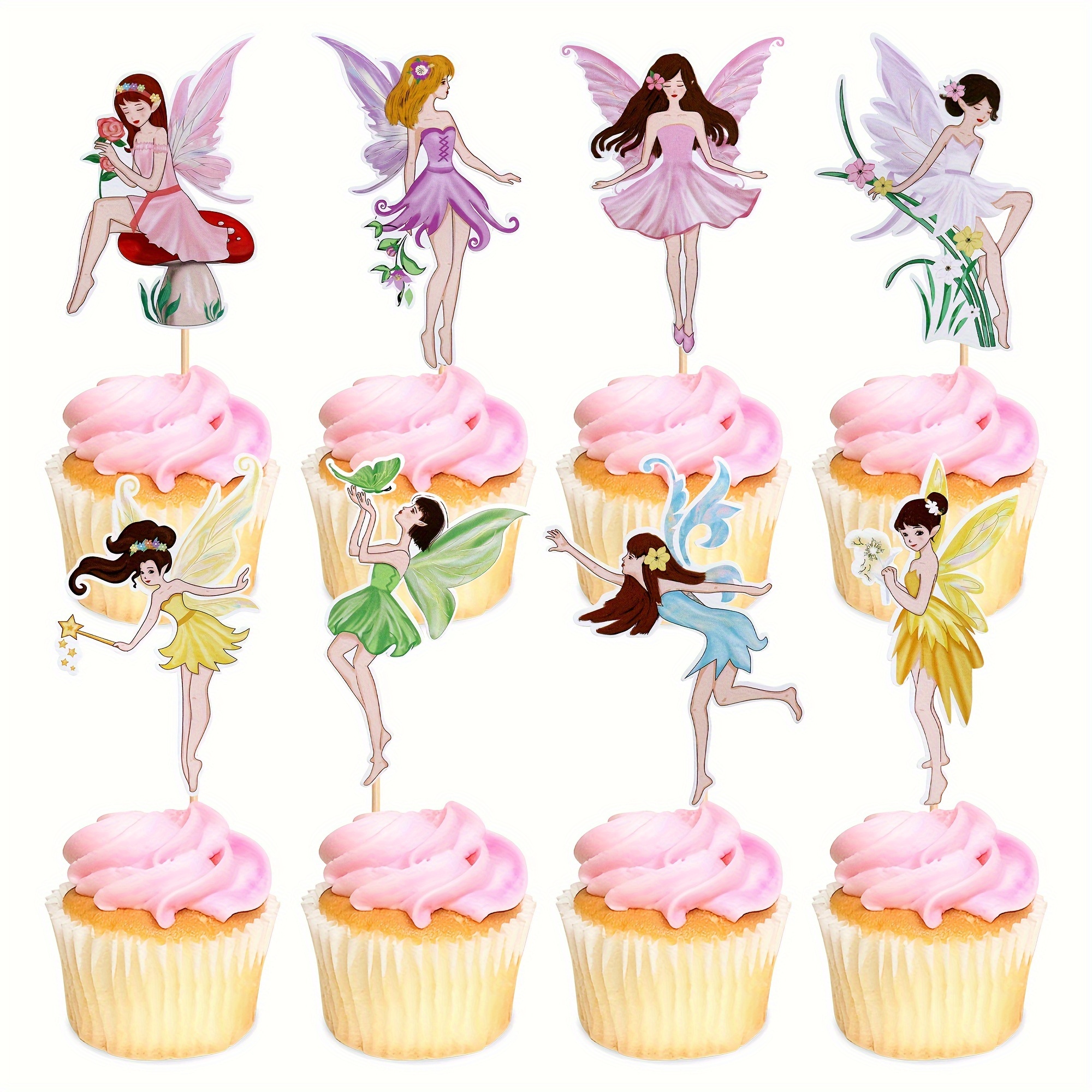 

1set/32pcs Fairy Cupcake Toppers Flower Fairy Party Cupcake Toppers Fairies Party Cake Picks Garden Birthday Party Decorations For Elves Theme Baby Shower Supplies