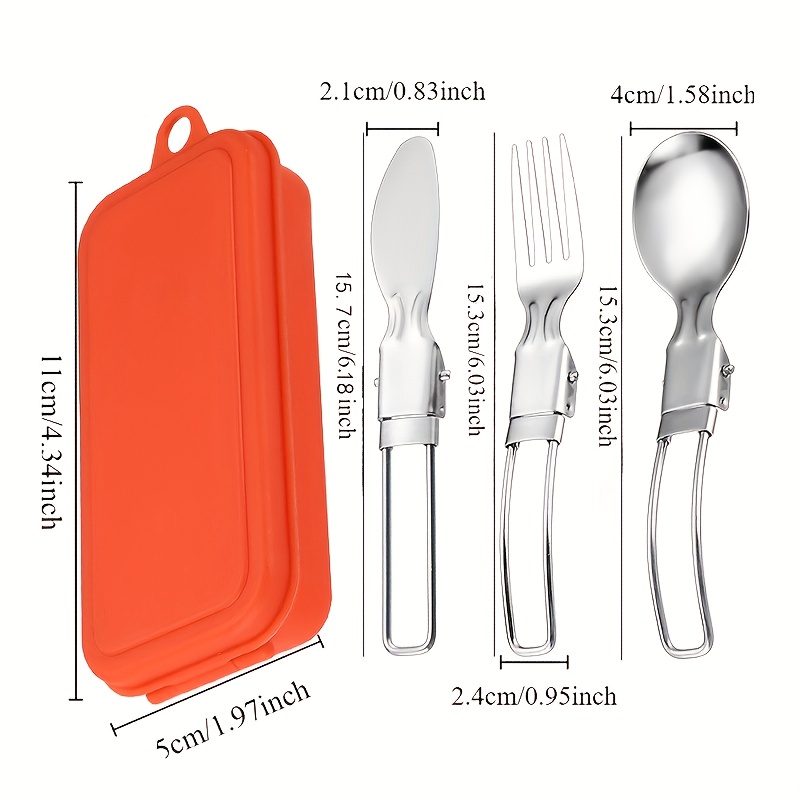 12pcs portable stainless steel folding cutlery set with storage case,   spoon and knife for camping & hiking – reusible silverware lunch box kit, camping dinnerware set, camping utensils, outdoor dining, minimalist tableware, foldable utensils, polished  , durable utensils, portable utensils,  , travelers Product details 2