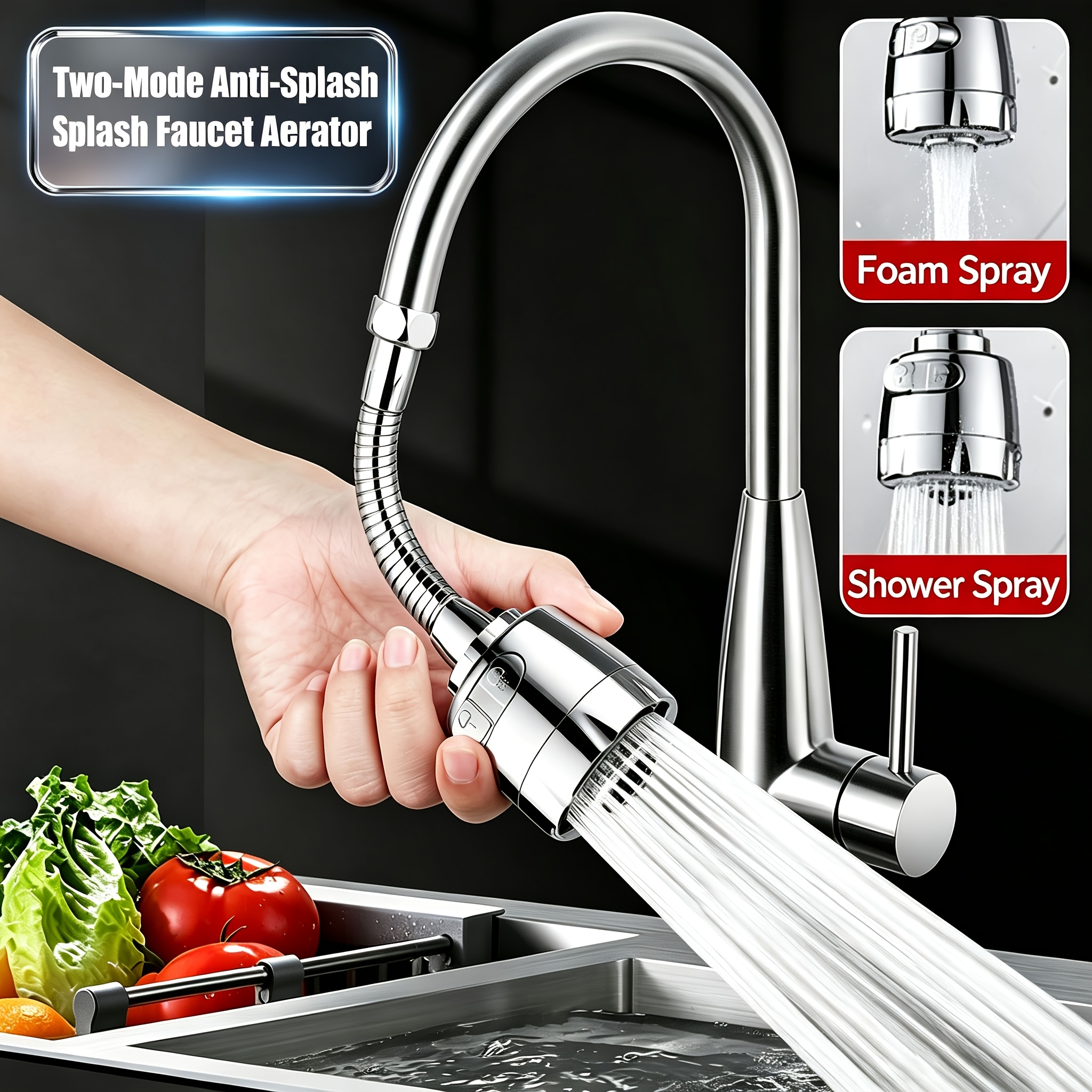 TEMU Upgraded Two-stage Extension Aerator, And , 360-degree Rotation, With 2 Water Flow | Soft Aerated Water Flow For Use, Pressurized Shower- Flow