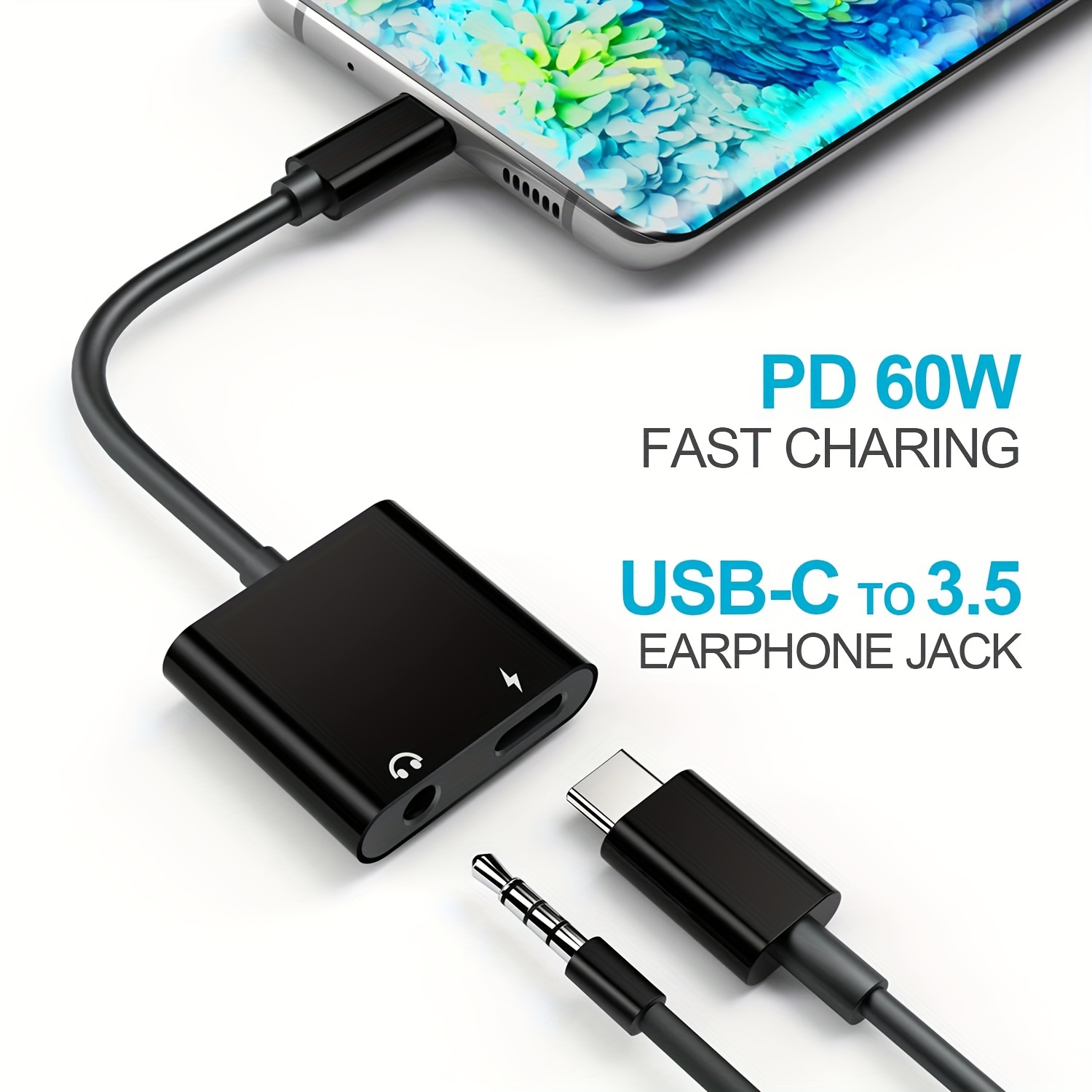 

2-in-1 Usb Type C To 3.5mm Audio Earphone Aux Splitter, Pd 60w Fast Charging, Compatible With Ipad Pro 2021 2020, Ipad Air4 Mini6 Samsung Note20 Galaxy S22/s21, Pixel 6/5/4/3
