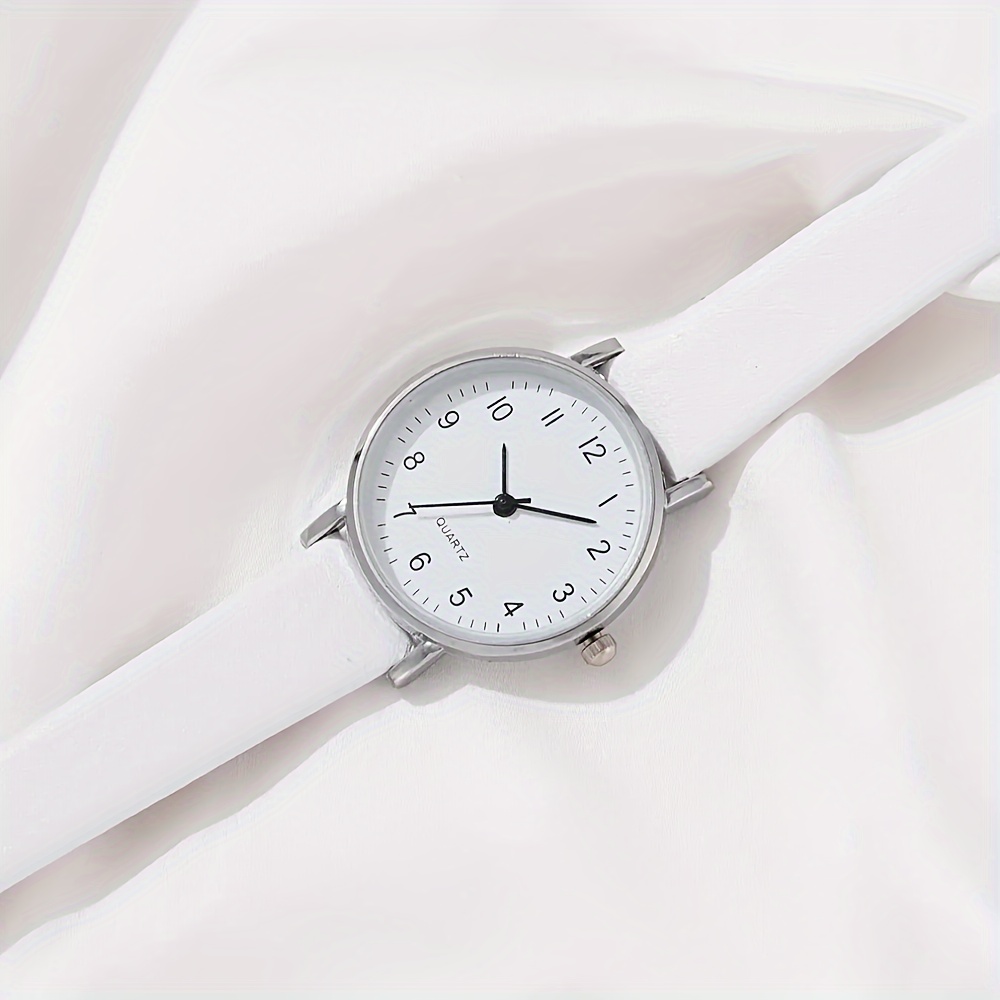 2pcs/set Women's Casual Round Pointer Quartz Watch Analog PU Leather Wrist Watch & Leaf Bangle, Gift For GirlsHer