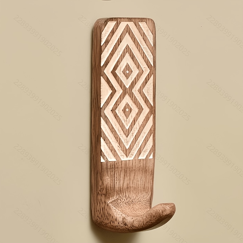 TEMU Bohemian Wood Glue Wall Hook - Single Pack Bag Hook, Decorative Peel-and-stick Key Hook - Unique Wall Hanging For Bathroom And Entrance
