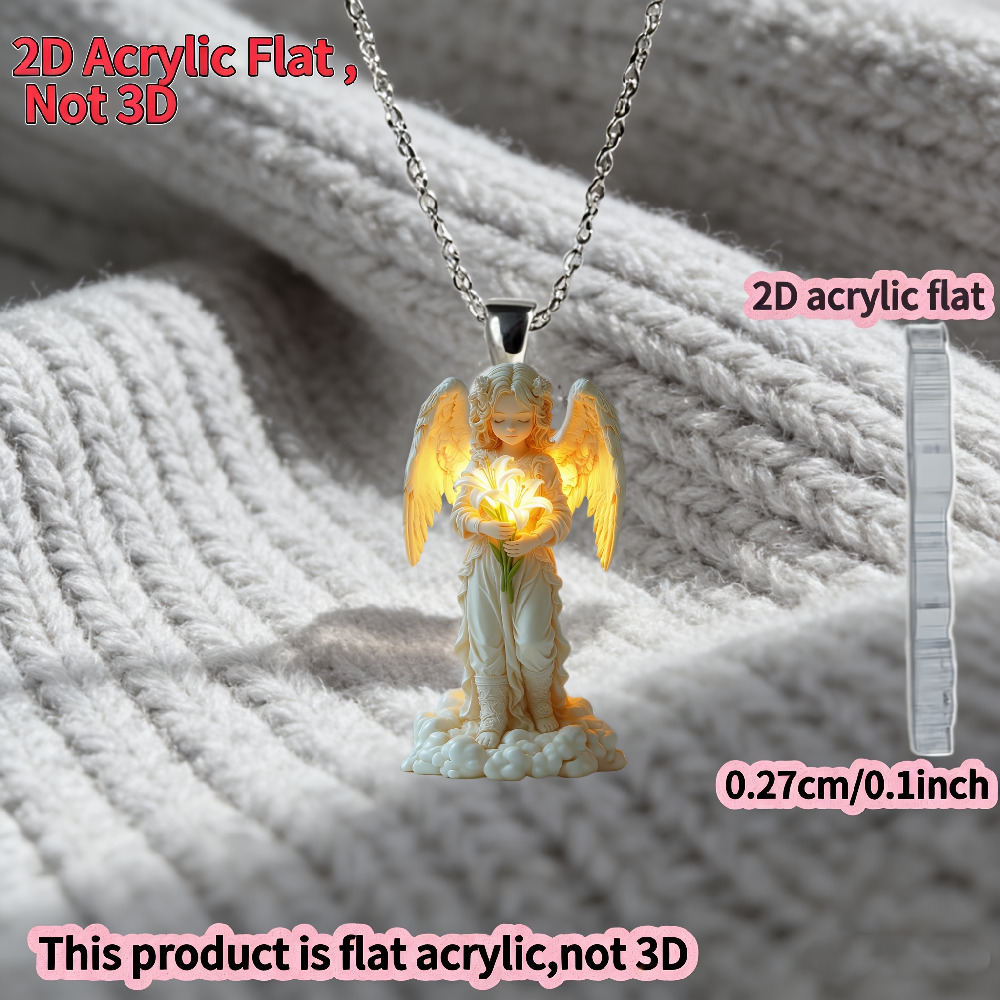 Unisex 2D Acrylic Angel Pendant Necklace, Stylish Gift
