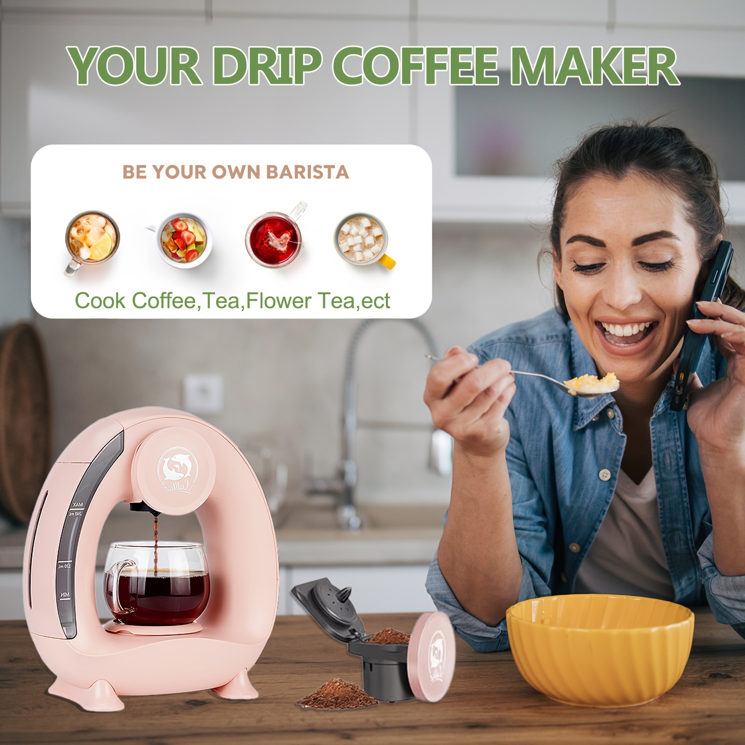 4 8 oz coffee maker 185 degree temperature compact coffee machine for travel automatic maker with cup details 1