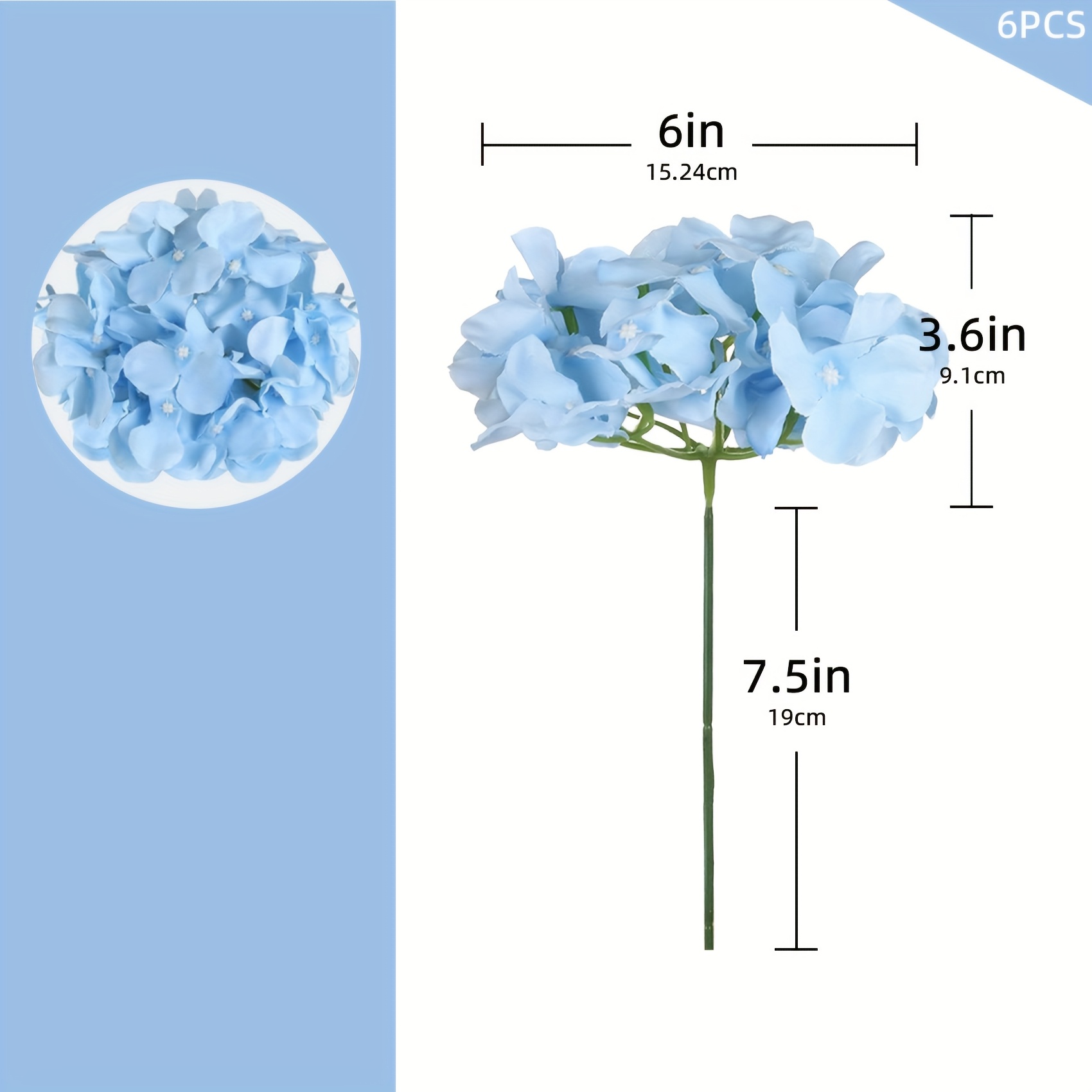 Image of 6pcs Light Blue Artificial Hydrangea Flowers, Fake With Stems, Suitable For Diy, Vase Filler, Wedding Centerpiece Decorations, Indoor/outdoor Home Party Garden Shower Decor