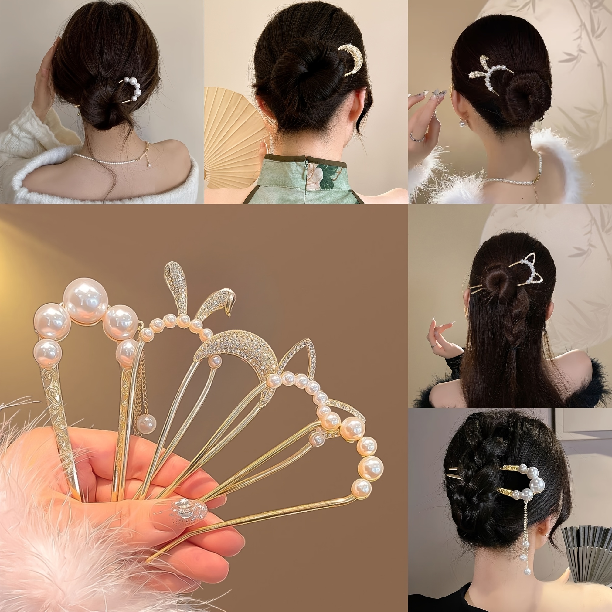 10pcs elegant alloy hair accessories moon   flower hairpins u shaped hair clips set   stylish headgear ideal gift for valentines day valentines day gift   motif durable alloy hair accessories Product details 0