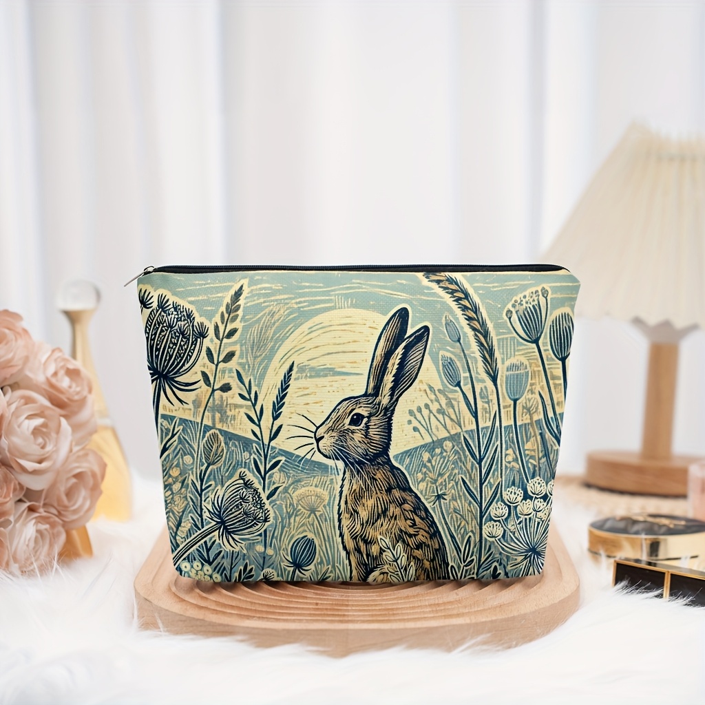 TEMU Makeup Bag, And Print Cosmetic Pouch, Unisex Portable And Foldable, Zipper Closure, Unscented, Suitable For Holidays, Friendship, Christmas,