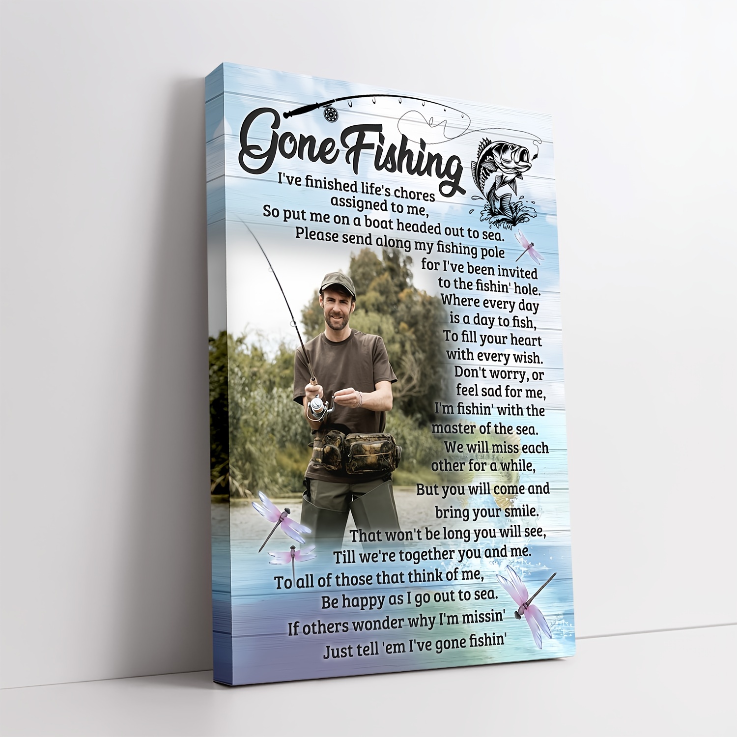 

Custom Wooden Canvas Art - Personalized Fishing Photo Wall Decor, Unique Gift For Dad & | In Gray, White, Red, Blue, Yellow, Black | Living Room, Bedroom, Bathroom