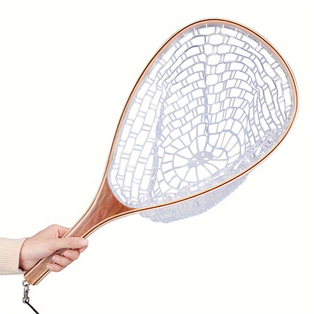 

Fly Fishing Net Landing Net Casting Net Rubber Mesh Wooden Frame Hand Net With Lanyard Rope Magnetic Buckle Fishing Tackl
